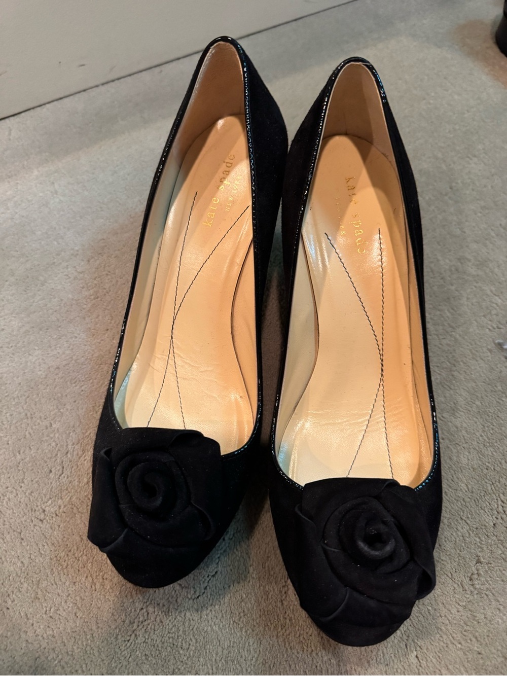 kate spade Black Suede Rose Accent Heels